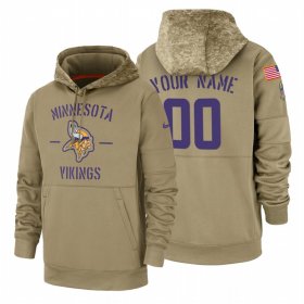 Wholesale Cheap Minnesota Vikings Custom Nike Tan 2019 Salute To Service Name & Number Sideline Therma Pullover Hoodie