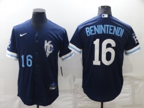 Wholesale Cheap Men\'s Kansas City Royals #16 Andrew Benintendi Number 2022 Navy Blue City Connect Cool Base Stitched Jersey