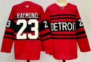 Cheap Men's Detroit Red Wings #23 Lucas Raymond Red 2024-25 Reverse Retro Stitched Jersey