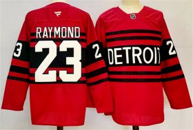 Cheap Men\'s Detroit Red Wings #23 Lucas Raymond Red 2024-25 Reverse Retro Stitched Jersey