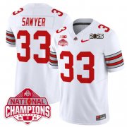 Cheap Men's Ohio State Buckeyes #33 Jack Sawyer White 2025 CFP Final With National Champions Patch F.U.S.E. Vapor Limited Stitched Football Jersey