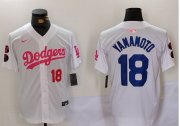 Cheap Men's Los Angeles Dodgers #18 Yoshinobu Yamamoto White Pink Vin & Kobe Patch Stitched Baseball Jersey1