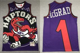 Wholesale Cheap Men\'s Toronto Raptors #1 Tracy McGrady Purple Big Face Mitchell Ness Hardwood Classics Soul Swingman Throwback Jersey