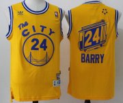 Wholesale Cheap Men's Golden State Warriors #24 Rick Barry Yellow Hardwood Classics Soul Swingman Throwback The City Jersey