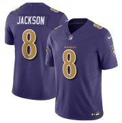 Wholesale Cheap Men's Baltimore Ravens #8 Lamar Jackson Purple 2023 F.U.S.E Coloe Rush Jersey