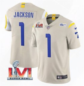 Wholesale Cheap Men\'s Los Angeles Rams #1 DeSean Jackson 2022 Bone Super Bowl LVI Vapor Limited Stitched Jersey