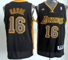 Wholesale Cheap Los Angeles Lakers #16 Pau Gasol Revolution 30 Swingman All Black With Yellow Jersey