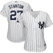 Wholesale Cheap New York Yankees #27 Giancarlo Stanton Majestic Women's 2019 Postseason Official Cool Base Player Jersey White Navy