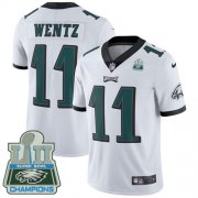 Wholesale Cheap Nike Eagles #11 Carson Wentz White Super Bowl LII Champions Youth Stitched NFL Vapor Untouchable Limited Jersey