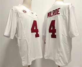 Cheap Men\'s Alabama Crimson Tide #4 Jalen Milroe White 2023 F.U.S.E. Stitched Football Jersey