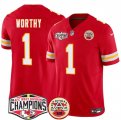 Cheap Men's Kansas City Chiefs #1 Xavier Worthy Red F.U.S.E. 2024 AFC West Division Champions Vapor Limited Stitched Football Jersey