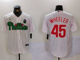 Cheap Men\'s Philadelphia Phillies #45 Zack Wheeler White Green Cool Base Stitched Jersey