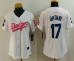 Cheap Women's Los Angeles Dodgers #17 Shohei Ohtani White Pink With Patch Limited Stitched Jersey