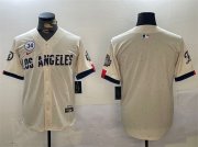 Cheap Men's Los Angeles Dodgers Blank Cream 2024 World Series With No. 34 Patch Limited Stitched Baseball Jersey