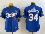 Cheap Women's Los Angeles Dodgers #34 Toro Valenzuela blue Gold 2024 World Series With Fernando Memorial Patch Limited Stitched Baseball Jersey