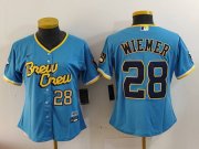 Cheap Women's Milwaukee Brewers #28 Joey Wiemer Blue 2022 City Connect Cool Base Stitched Jerseys