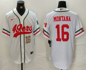 Men\'s San Francisco 49ers #16 Joe Montana Number White Mexico Cool Base Stitched Baseball Jersey