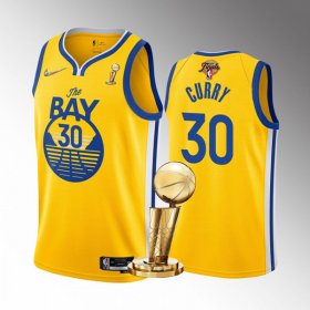 Wholesale Cheap Men\'s Golden State Warriors #30 Stephen Curry Gold 2022 NBA Finals Champions Stitched Jersey