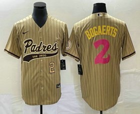 Wholesale Cheap Men\'s San Diego Padres #2 Xander Bogaerts Number Tan Pinstripe 2023 City Connect Cool Base Stitched Jersey