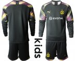 Wholesale Cheap Dortmund Blank Black Goalkeeper Long Sleeves Kid Soccer Club Jersey