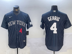 Men\'s New York Yankees #4 Lou Gehrig Navy Pinstripe Fashion Cool Base Jerseys