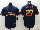 Wholesale Cheap Men's Houston Astros #27 Jose Altuve Navy Blue Rainbow Stitched MLB Cool Base Nike Jersey