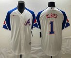 Cheap Men's Atlanta Braves #1 Ozzie Albies White 2023 City Connect Cool Base Stitched Jersey