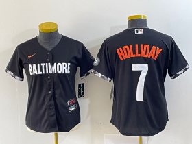 Cheap Women\'s Baltimore Orioles #7 Jackson Holliday Black 2023 City Connect Cool Base Stitched Jersey