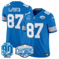 Cheap Men's Detroit Lions #87 Sam LaPorta Blue 2024 NFC North Champions 90th Anniversary Patch F.U.S.E. Vapor Limited Stitched Jersey