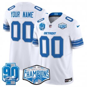 Cheap Men\'s Detroit Lions Active Player Custom White 2024 NFC North Champions 90th Anniversary Patch F.U.S.E. Vapor Limited Stitched Jersey