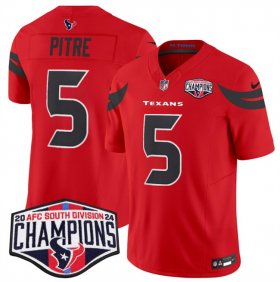 Cheap Men\'s Houston Texans #5 Jalen Pitre Red F.U.S.E. 2024 AFC South Division Champions Vapor Limited Stitched Football Jersey