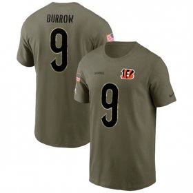 Wholesale Cheap Men\'s Cincinnati Bengals #9 Joe Burrow 2022 Olive Salute to Service T-Shirt