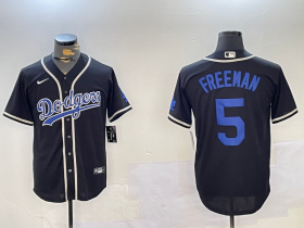 Cheap Men\'s Los Angeles Dodgers #5 Freddie Freeman Black Cool Base Jerseys