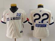 Cheap Youth Los Angeles Dodgers #22 Clayton Kershaw Cream 2024 City Connect Limited Jersey