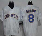 Wholesale Cheap Brewers #8 Ryan Braun White (blue strip) New Cool Base Stitched MLB Jersey