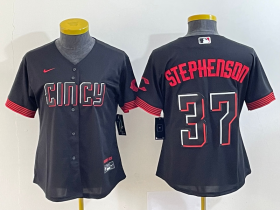 Wholesale Cheap Women\'s Cincinnati Reds #37 Tyler Stephenson Black 2023 City Connect Cool Base Stitched Jersey1