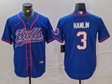 Cheap Men's Buffalo Bills #3 Damar Hamlin Blue With Patch Cool Base Stitched Baseball Jersey