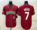 Cheap Men's Mexico Baseball #7 Julio Urias 2023 Red Blue World Baseball Classic Stitched Jersey