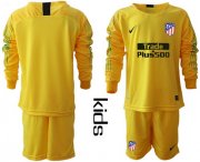 Wholesale Cheap Atletico Madrid Blank Yellow Goalkeeper Long Sleeves Kid Soccer Club Jersey