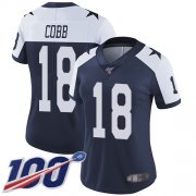 Wholesale Cheap Nike Cowboys #18 Randall Cobb Navy Blue Thanksgiving Women's Stitched NFL 100th Season Vapor Throwback Limited Jersey