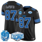 Cheap Men's Detroit Lions #87 Sam LaPorta Black 2024 NFC North Champions 90th Anniversary Patch F.U.S.E. Vapor Limited Stitched Jersey