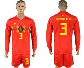 Wholesale Cheap Belgium #3 Vermaelen Red Home Long Sleeves Soccer Country Jersey