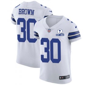 Wholesale Cheap Nike Cowboys #30 Anthony Brown White Men\'s Stitched With Established In 1960 Patch NFL New Elite Jersey