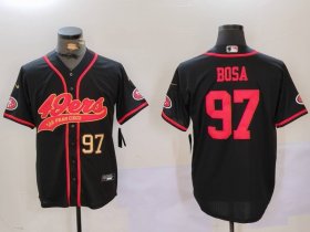 Cheap Men\'s San Francisco 49ers #97 Nick Bosa Black With Patch Cool Base Stitched Baseball Jersey