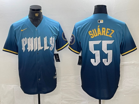 Cheap Men\'s Philadelphia Phillies #55 Ranger Suarez Blue 2024 City Cool Base Jersey