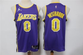 Wholesale Cheap Men\'s Los Angeles Lakers #0 Russell Westbrook Purple Jordan 75th Anniversary Diamond 2021 Stitched Jersey