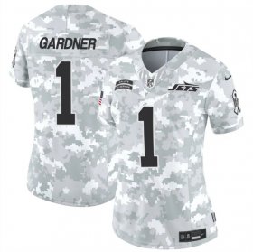 Cheap Women\'s New York Jets #1 Sauce Gardner 2024 F.U.S.E Arctic Camo Salute To Service Limited Stitched Jersey(Run Small)