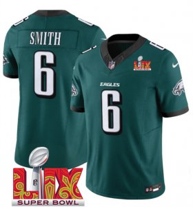 Men\'s Philadelphia Eagles #6 DeVonta Smith Green 2025 Super Bowl LIX Patch New F.U.S.E. Vapor Limited Stitched Football Jersey