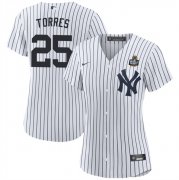 Cheap Women's New York Yankees #25 Gleyber Torres White 2024 World Series Cool Base Stitched Baseball Jersey(Run Small)