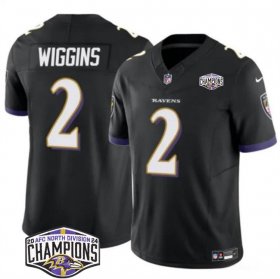 Cheap Men\'s Baltimore Ravens #2 Nate Wiggins Black F.U.S.E 2024 AFC North Division Champions Vapor Limited Football Jersey